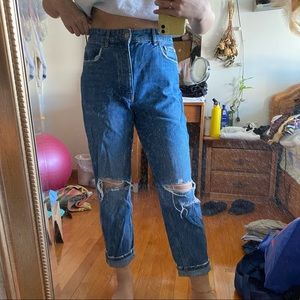 BLUE FREE PEOPLE BOYFRIEND JEANS